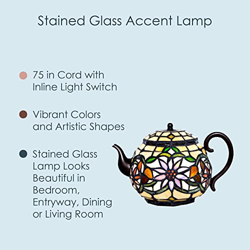River Of Goods - Tea Pot Kettle - 6.5" H - Stained Glass Lamp - Unique Lamps - Tiffany Lamp Style #TOP4