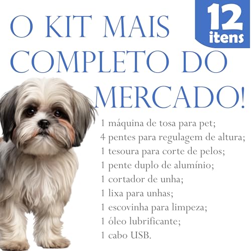 Genérico Kit de Tosa Profissional Para Pets Animais de Estimação, 12 Peças, Máquina de Cortar Cabelo