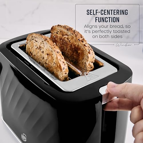 Swan ST14071BLK Windsor 2 Slice Toaster with 7 Browning Levels, Defrost/Reheat/Cancel Functions, Self-Centring Functions and Removable Crumb Tray, 900W, Black
