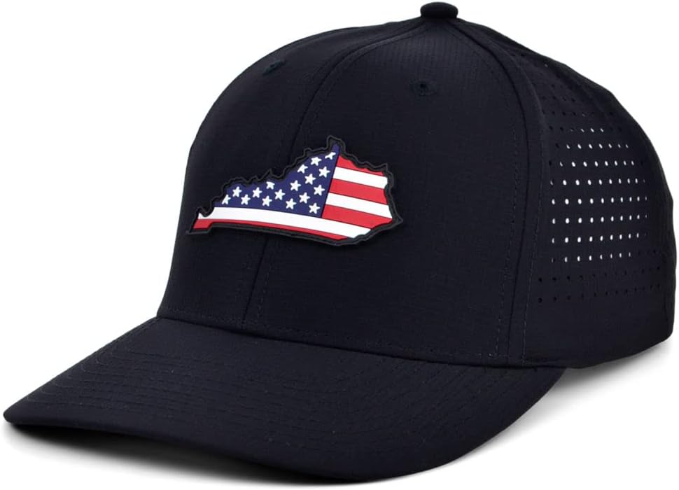Local Crowns Kentucky Rubber Patch USA Flag Fill Performance Cap, Black/Performance Usa Flag, One Size