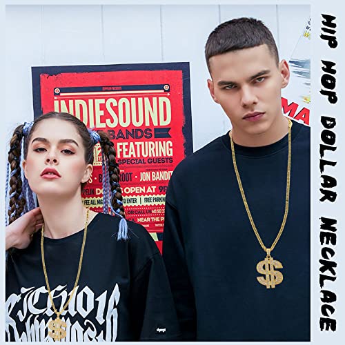 8 PCS Gold Plated Chain Dollar Necklace for Men with Dollar Sign Pendant Necklace Hip Hop Dollar Necklace4