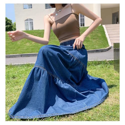 Korean Version Women's High Waisted Layered Denim Skirt, Plus Size A-line Extra Long3