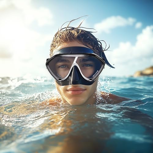 Máscara de buceo para adultos - Máscara de snorkel con lente anti-vaho premium cómoda y a prueba de fugas con cubierta para la nariz para buceo, snorkel y aventuras acuáticas miniatura 6