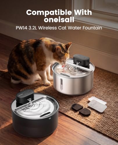 Image of oneisall 8 Replacement Filters for 2.2L 3.2L Cordless Cat Fountain | 5-Layer Filtration,4 Months Set Replacement Filters and Sponges, White 8 Count (Pack of 1)
