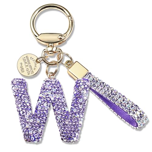 JINGUAZI Bling Initial Letter Keychain Bag Charms for Women (W-Purple)