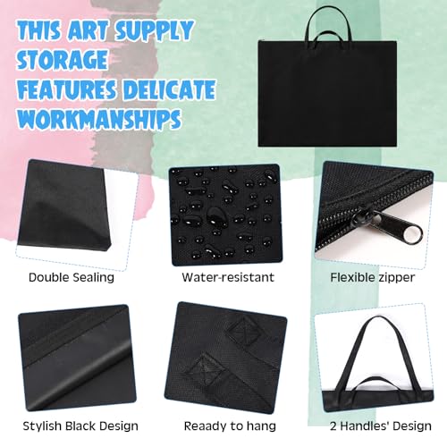 Image of Abbylike 6 Pcs 48 x 36 Inch Art Portfolio Bag Large Waterproof Nylon Carry Case Shoulder Strap Poster Board Painting Drawing Sketch Storage Artist Portfolio for Artwork Gift Supplies(Black)