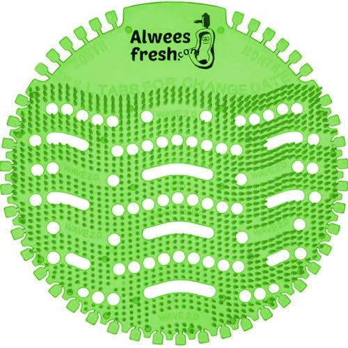 Alwees Fresh Urinal Mats Scented 10 Pack - Anti-Splash Urinal Screens Odour Neutraliser & Deodoriser Pads Long Lasting Urinal Blocks Fits Most Commercial & Home Urinals - Green Apple