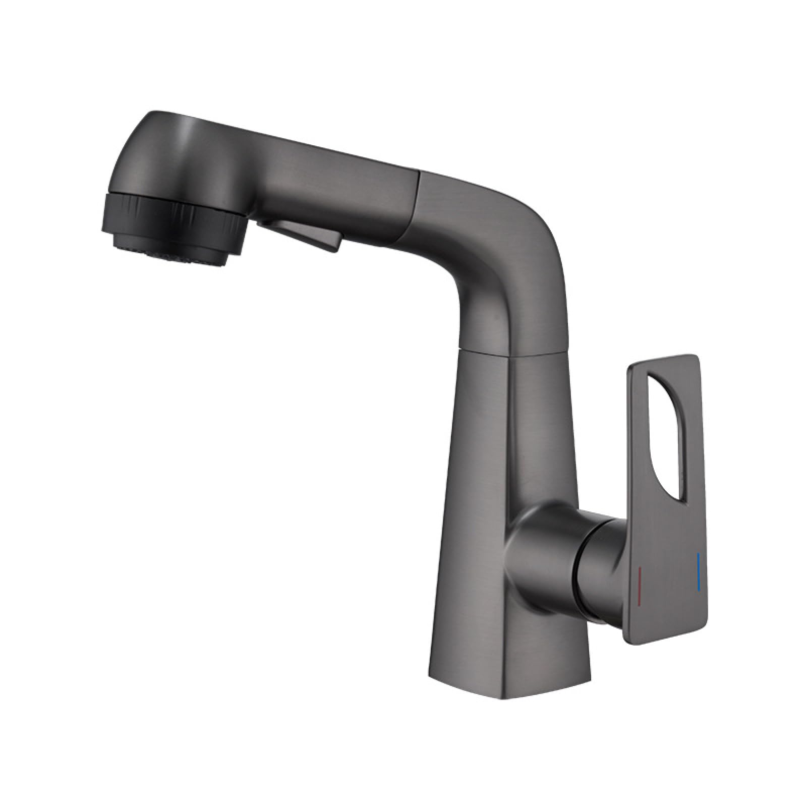 Fanjubei Gunpowder Gray Bathroom Sink Pull-Out Adjustable Faucet, Gun Gray