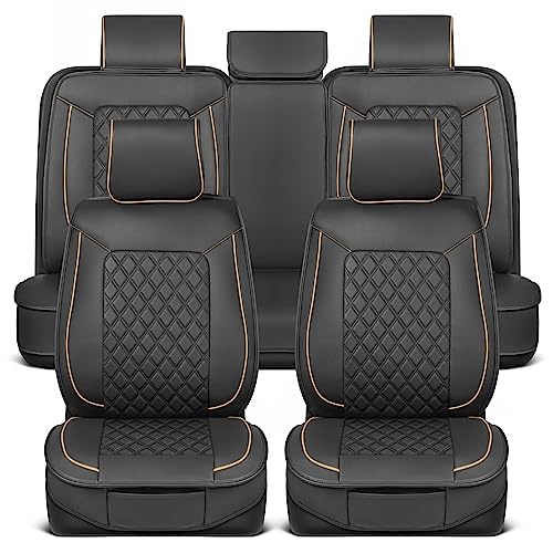MotorBox Seat Covers for Ford F-150 2009-2023 F-250/F-350 17-23 Prestige Edition Faux Leather Black & Beige F150 Seat Covers Diamond Stitched Cushioned Seat Protectors Full Set by MotorBox - Used condition - US$101.09
