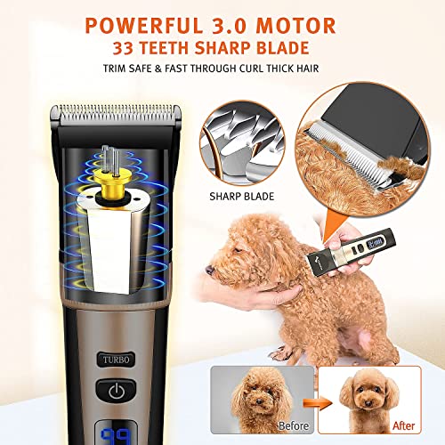 Gimars 2 in 1 Ceramic Blade Dog Grooming Clippers with Small Trimmer, 3-Speed High Power Quiet Rechargeable Dog Shaver… - Image 5