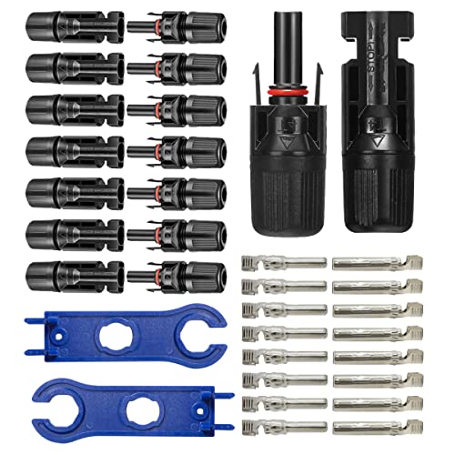 ERAMONG 8 Paar MC4 Stecker, Männlich/Weiblich Solarpanel Steckverbinder, Solarstecker für Photovoltaik Solaranlage/Solarkabel, PV Stecker mit 1 Paar Schraubenschlüssel Cover