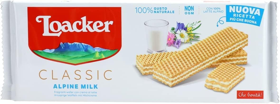 Loacker Classic Milk, Wafer Classico con 3 Strati di Cialde Farcite con Crema al Latte, per Merenda e Snack, Formato Famiglia con 18 Confezioni, 3150g