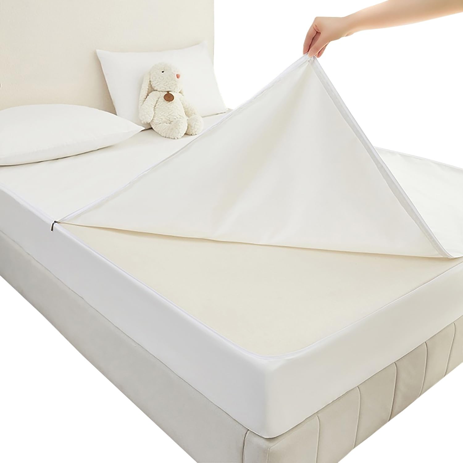 Waterproof Mattress Encasement, Extra Deep Matress Protector, Full 360° Secure Zip Cover, Machine Washable & Easy Care(White,140x190+35cm)