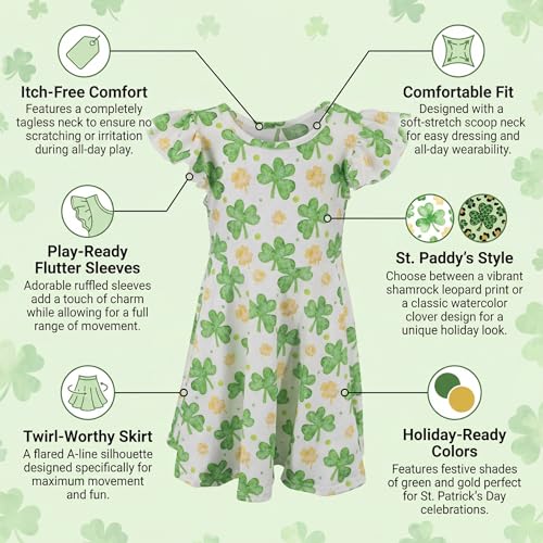 Image of Unique Baby Girls' Short Sleeve Everyday Printed Dresses for Kid and Toddler, Sizes 2T-12Y