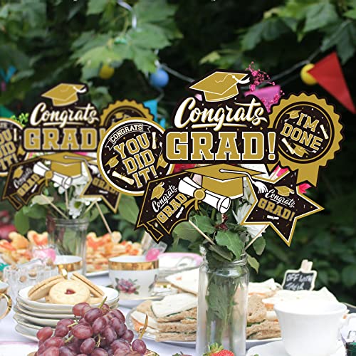 Image of 30PCS Graduation Party Decorations Congrats Grad Table Centerpiece,Graduation Table Decorations,Graduation Centerpiece Sticks Table Toppers for Graduation Party Supplies(Gold,Black)
