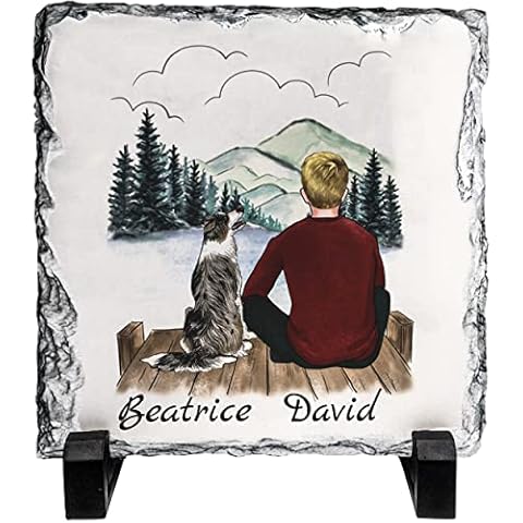 4GIFTSAKE Boy Dog Slate Décor - 14 x 14 cm, Customisable Name Slate with Display Stand for Dog Parents & Animal Enthusiasts| Home Décor & Gifting Cover