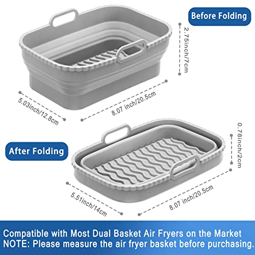 Becrowm 2Pcs Foldable Air Fryer Silicone Liners For Ninja Dual Air Fryer,10 Qt Reusable Silicone Air Fryer Liners Air Fryer Accessories,Heat Resistant Non-Stick Air Fryer Silicone Pot | Easy To Clean | Food Safe(Grey) #TOP2