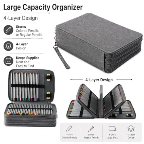Image of 216 Slots Colored Pencil Case Organizer, 4 Layer Bag