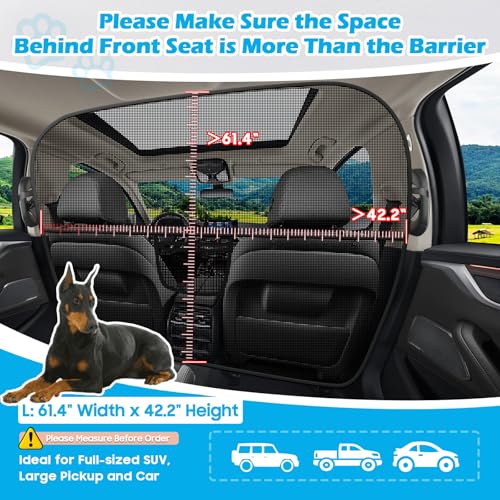 Automiim Barreira de carro para cães atrás do banco dianteiro, 156 cm de largura, design de uma peça