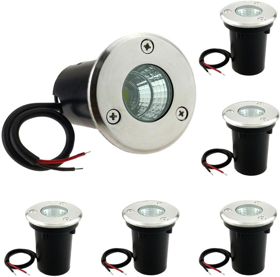 6 Pack 3W Warm White LED Well In Ground Landscape Lights IP67 Waterproof for Outdoor Lighting, Garden, Yard, Patio, Driveway, Deck, Step, Pathway, Low Voltage 12V 24V DC AC