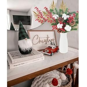 HUAESIN Artificial Christmas Flowers in Vase Christmas Floral Arrangements Faux Red Berry Picks Stems Fake Pine Branches with Pinecones Holiday Xmas Home Season Decor Xmas Wreath DIY Craft 17PCS