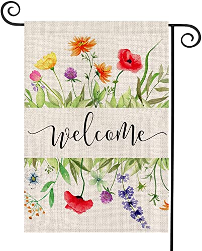 Fiberomance Welcome Spring Garden Flag 12X18 Inches Watercolor Floral Spring Flag Summer Flag Vertical Double Sided Yard Flag Porch Flag Outdoor Decoration Decorative Home Décor #TOP1