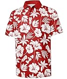 V VALANCH Mens Polo Shirts Short Sleeve Moisture Wicking Golf Tennis Polo Casual Shirts Red Flower 3XL