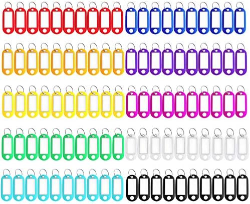 150 Pack Plastic Key Tags, 10 Assorted Colors Key Keychain Tags with Labels, Key Chain Label Tags Identifiers ID Tags with Split Ring