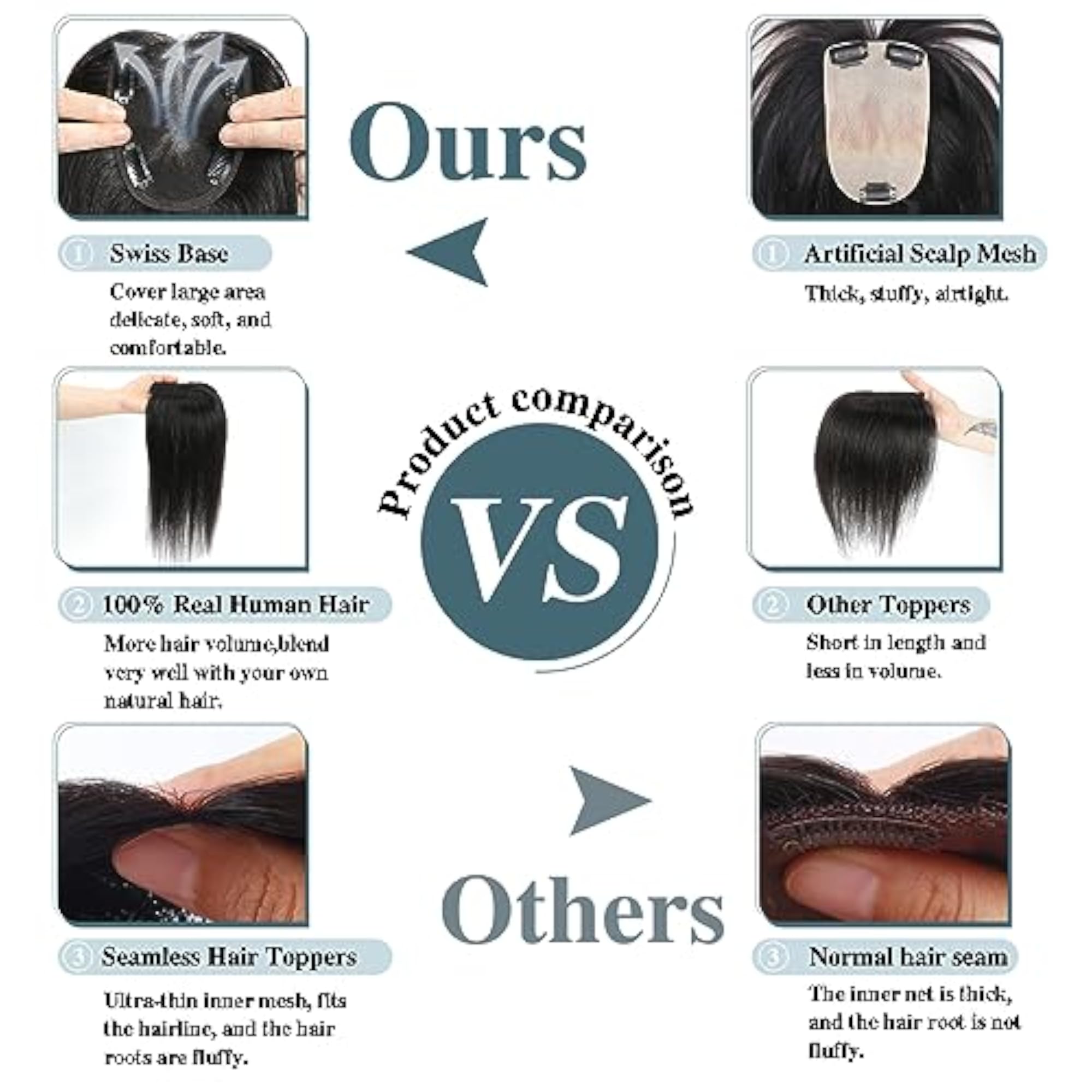 Real Human Hair Topper for Women, Clip-in