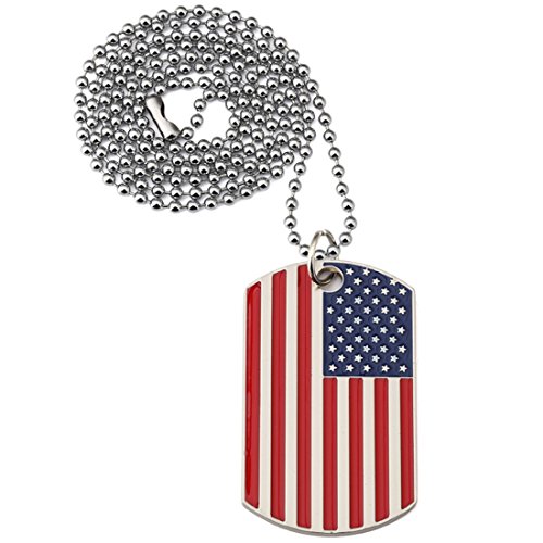 Kings&Pauper 2Pcs American Flag Usa Patriot Necklace Pendant Jewelry Army Card Stainless Steel Dog Tags 28'' (Black+Red) #TOP6