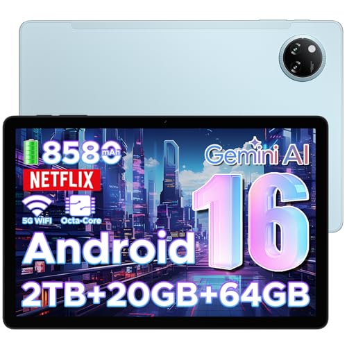 DOOGEE TAB A9+ Newest 2026 Android 16 Tablet, 11 Inch Tablet with Gemini AI, 8580mAh & T7200 Octa Core Android Tablets, 20GB+64GB/2TB LPDDR4X, 13MP+5MP, Widevine L1|Face ID|BT 5.0|5G WiFi|GP