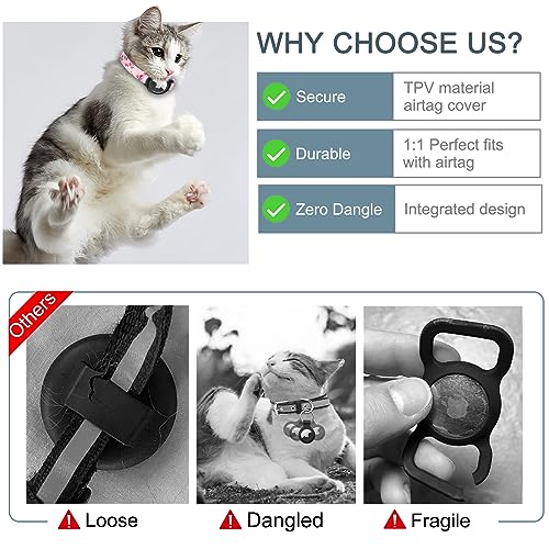 Upgraded Airtag Cat Collar, Feeyar Integrated Gps Cat Collar With Apple Air Tag Holder And Bell [Pink], Safety Elastic Band Tracker Cat Collars For Girl Boy Cats, Kittens And Puppies 9-13 Inch #TOP1