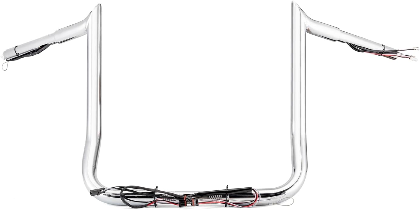 Wsays 12" Ape Pre-Wired Handlebars 1.25 Inch Diameter Bagger Bar-Sharp Compatible with Harley Touring Street Electra Glide Ultra Limited Tri Glide with Batwing Fairing 2014-2023, Chrome