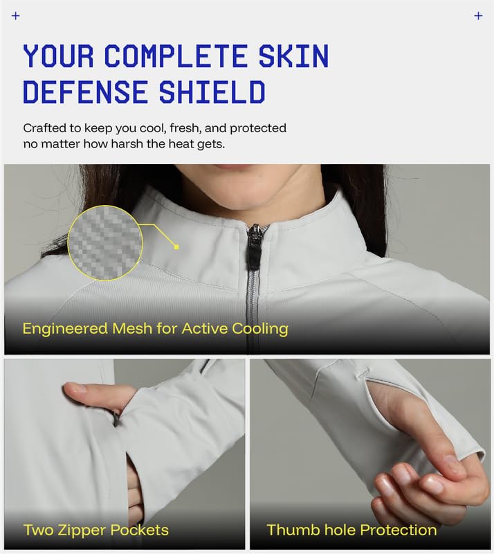 Image of Womens Sunscreen Jacket ICE Pro - UPF 50+ Cooling Jacket for Men & Women|Cool Rush Pro Tech,UV Protection,Breathable,Sweat-Wicking, Anti-Microbial, Lightweight Sun Hoodie for Outdoor Sports & Travel