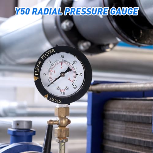 Riisoyu Pool Druckmesser, 1/4 Zoll NPT Pool-Manometer 0+4BAR/0-60 PSI Präziser Wasserdrucktester Präzisions-Doppelskala Einfache Installation Langlebig für Schwimmbecken Filter, Fischteiche und Pumpen