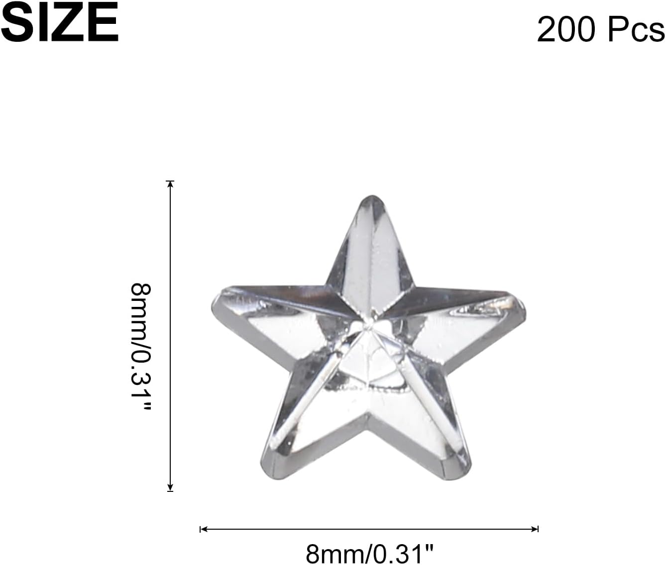 MECCANIXITY 200PCS Acrylic Star Rhinestone 8x8mm Flat Back Plastic Gems for Craft Bead Face Painting Costume Jewelry Making, White