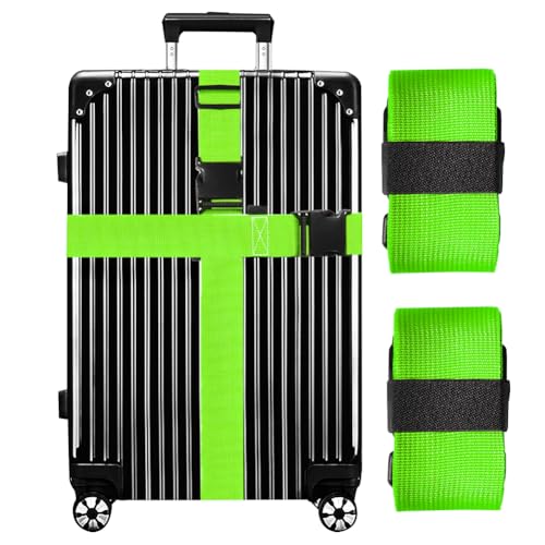 Image of Luggage Straps for Suitcases TSA Approved-2 Pack Bright Personalized Luggage Belt Strap for Suitcase /Carry On Bag Luggage Accessories for Travel (Limegreen)