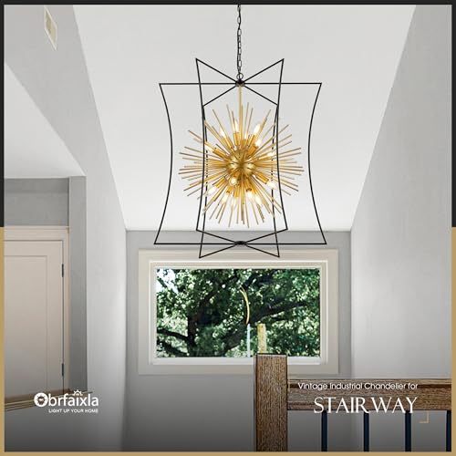 brfaixla Modern 31.5" Black Gold Sputnik Chandelier for Dining Room Industrial Retro Geometric 16-Light Large Ceiling Pendant Light Fixture for Kitchen Bedroom Living Room Hallway Entryway Foyer — view 6