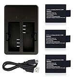 VVHOOY 3x900mAh Action Camera Battery Rechargeable with USB Dual Battery Charger Compatible with...