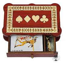 PALM ROYAL HANDICRAFTS 2 Track Wooden Cribbage Board Game Set with pegs and Cards Made of Bloodwood and Maplewood Storage Available. Size 6.5" x 4"