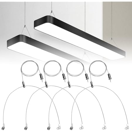 Produktbild von BUZIFU 8 Stück Seilaufhängung Einbauset 1,5mm*1m Abhängeset Hängende Aufhängung Befestigung Decke Ohrstecker Drahtseil Einstellbares Drahtseil Aufhängeset Für LED Panel Deckenleuchte Befestigungs
