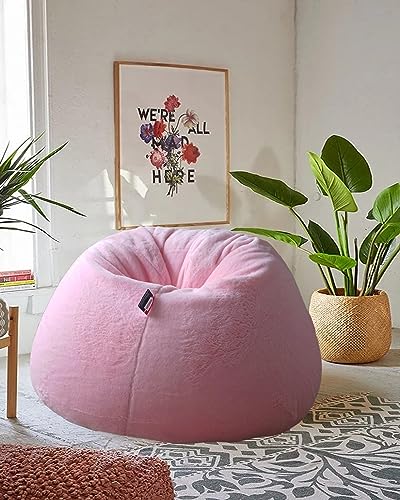 Mollismoons Pink Fur Bean Bag Supper Soft Bean Bag for Home Bean Bags Pink Color Bean Bag Chair Luxury Bean Bags (XXL for Teenager, Filled Bean Bag with Beans)