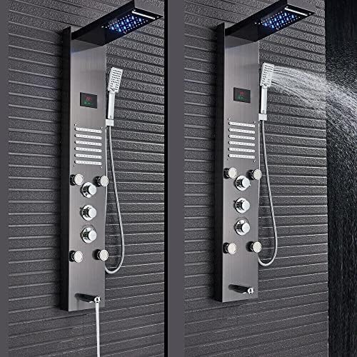 Columna de Ducha de Acero Inoxidable con Sistema LED, Cabezal de Ducha de Lluvia y Cascada, 5 Funciones con Jets de Masaje - Acabado Brushed Nickel miniatura 5