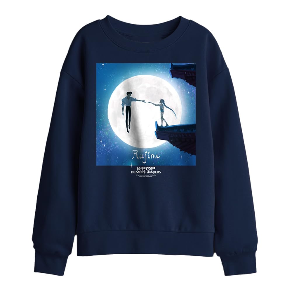 Kpop Demon Hunters Rujinu Rumi And Jinu Moon Kids Sweatshirt, Navy, 9-11Y