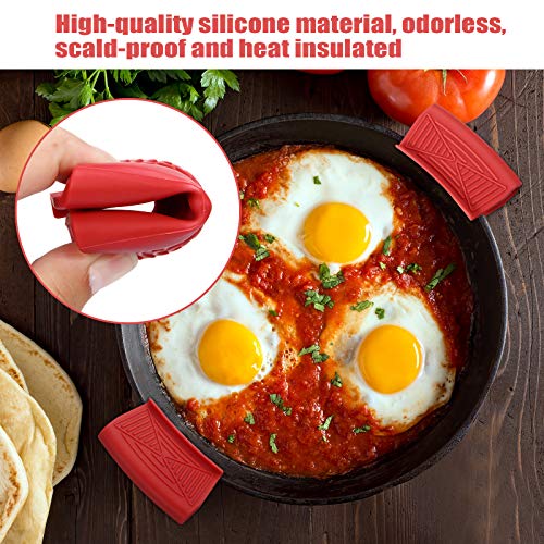 6 Pieces Silicone Handle Holder Silicone Hot Handle Holder Pot Handle Mitts Potholders Silicone Rubber Handle Covers Heat Insulated Cookware For Cast Iron Pans, High Temperature Resistant (Red) #TOP4