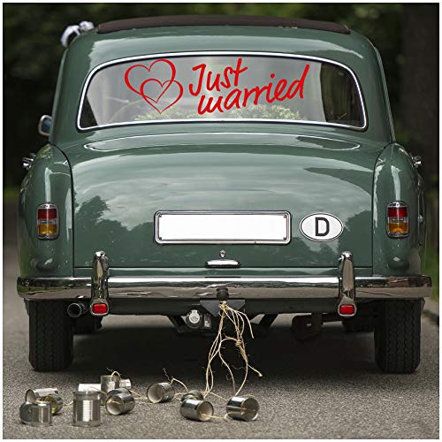 Just Married Wedding Car Sticker Film Wall Sticker Decoration (Red, KX055 Just Married 1)