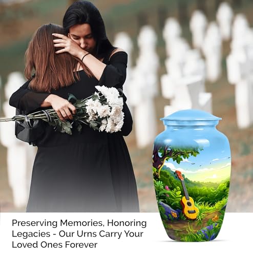 Image of Personalized Guitar - Decorative Urns - Cremation Urns for Burial - 10 Inch - Large with Velvet Bag - Human Remains Urn - Funeral Ash Urns Large - Burial Urns - Memorial Urns for Mom & Dad