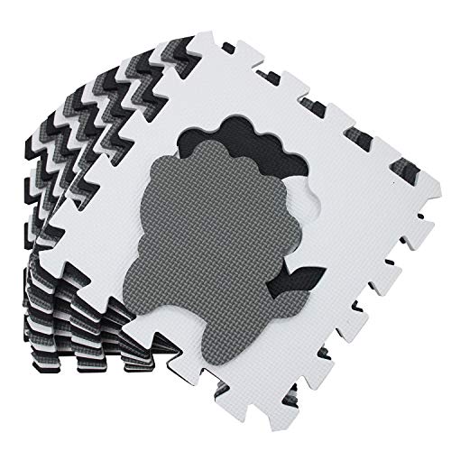 MQIAOHAM kinderen foam speelmat babymatten voor babytapijten tapijt kinderen dieren kindertapijt puzzel speelmatten tapijten zachte tegels kruipend dier kruipen wit zwart grijs P051HBH - Afbeelding 6