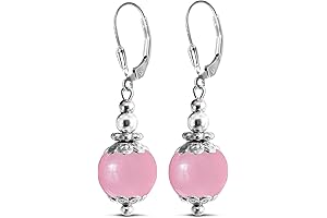 Natural Pink Agate Stone Bead Drop Earrings, Women's Jewelry