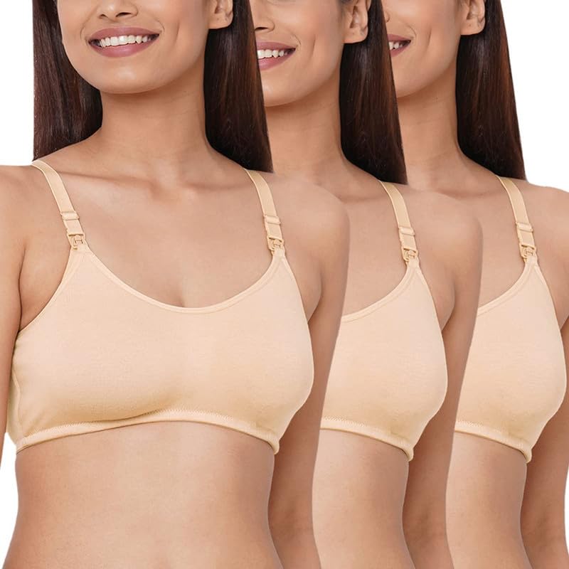 Image of Inner Sense Organic Cotton Bamboo Nursing Bra for Women I Non Padded Feeding Bra with Keyhole Back Design I Wire Free Maternity Innerwear with Full Coverage